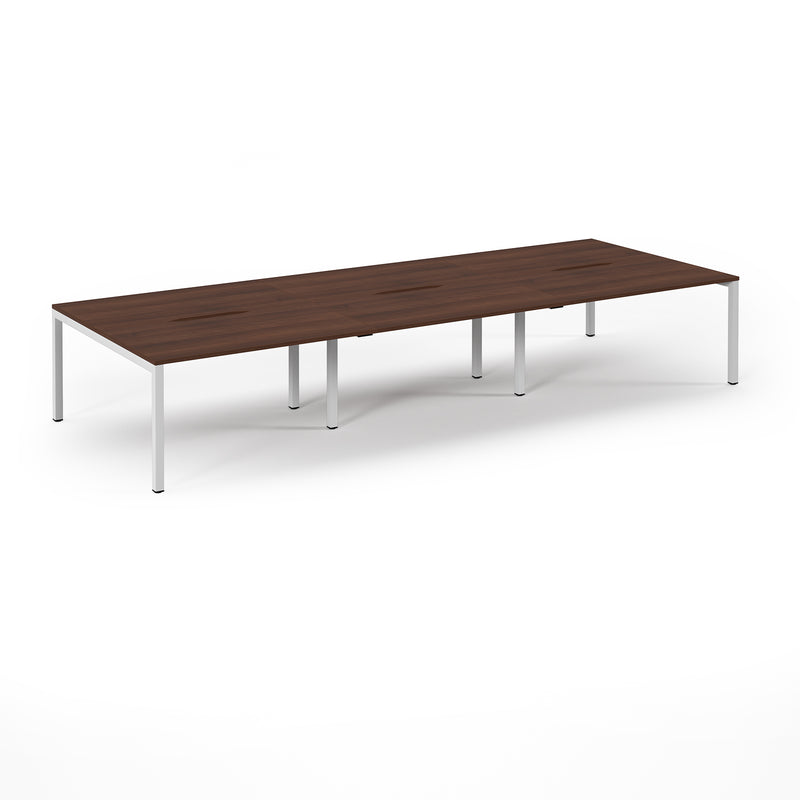 Connex Scalloped Triple Back To Back Desks - Walnut - NWOF