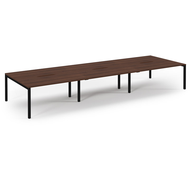 Connex Scalloped Triple Back To Back Desks - Walnut - NWOF