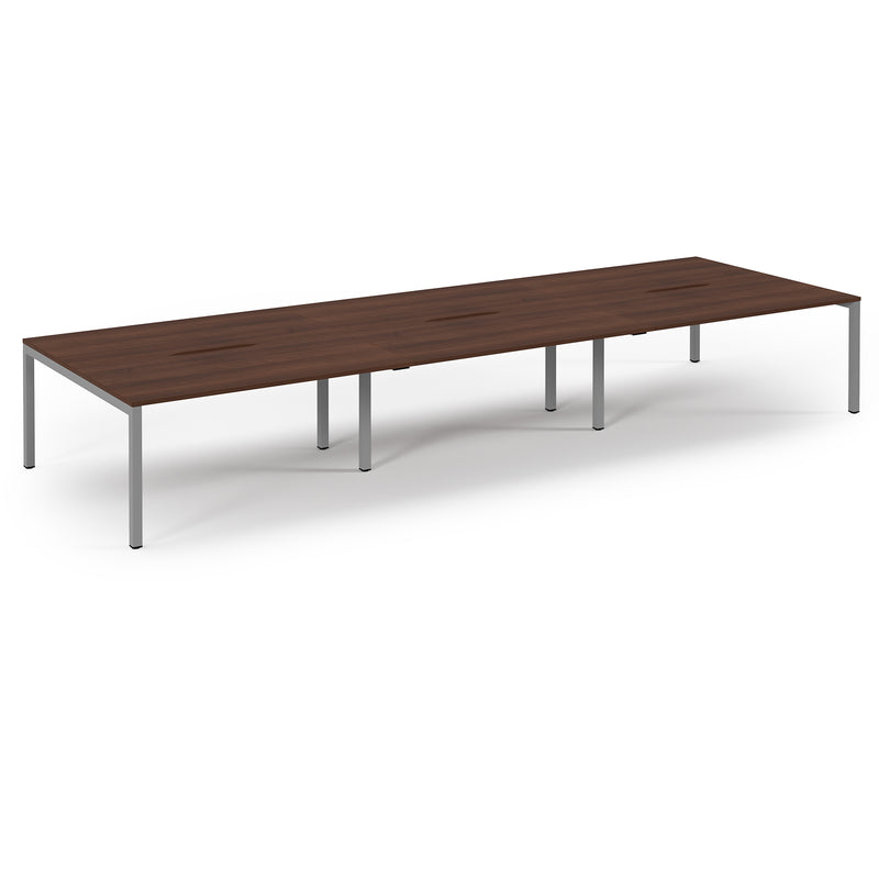 Connex Scalloped Triple Back To Back Desks - Walnut - NWOF