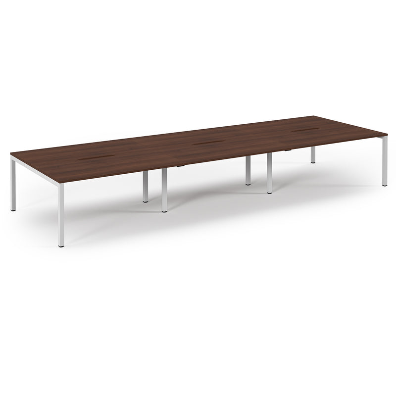 Connex Scalloped Triple Back To Back Desks - Walnut - NWOF