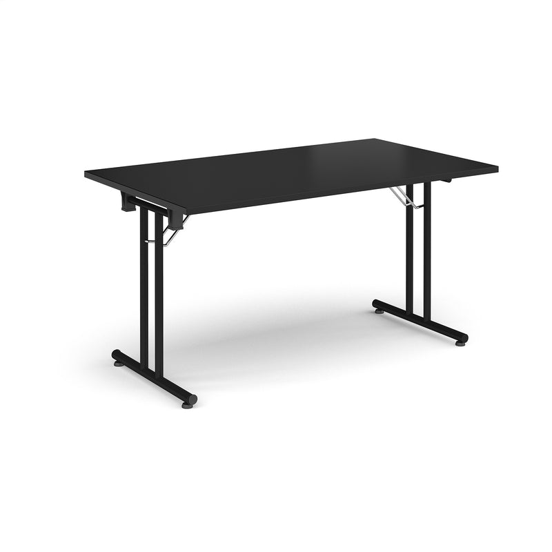 Rectangular Folding Leg Table With Straight Foot Rails - Black - NWOF
