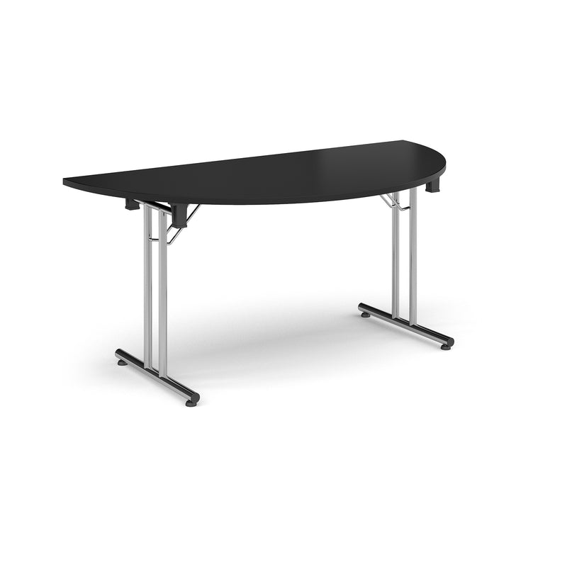 Semi Circular Folding Leg Table With Straight Foot Rails - Black - NWOF
