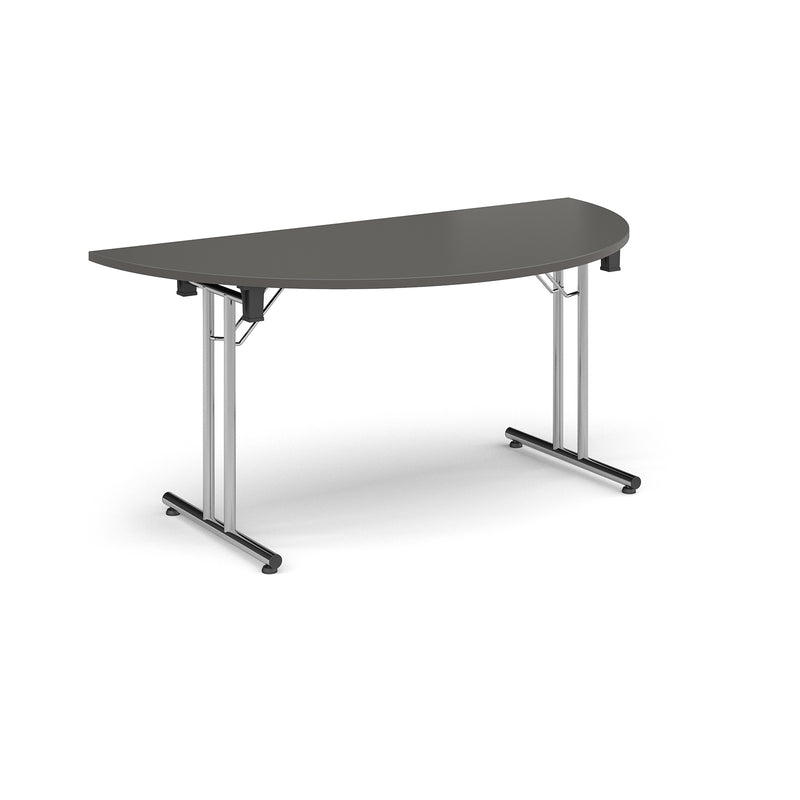 Semi Circular Folding Leg Table With Straight Foot Rails - Onyx Grey - NWOF