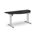 Semi Circular Folding Leg Table With Straight Foot Rails - Black - NWOF