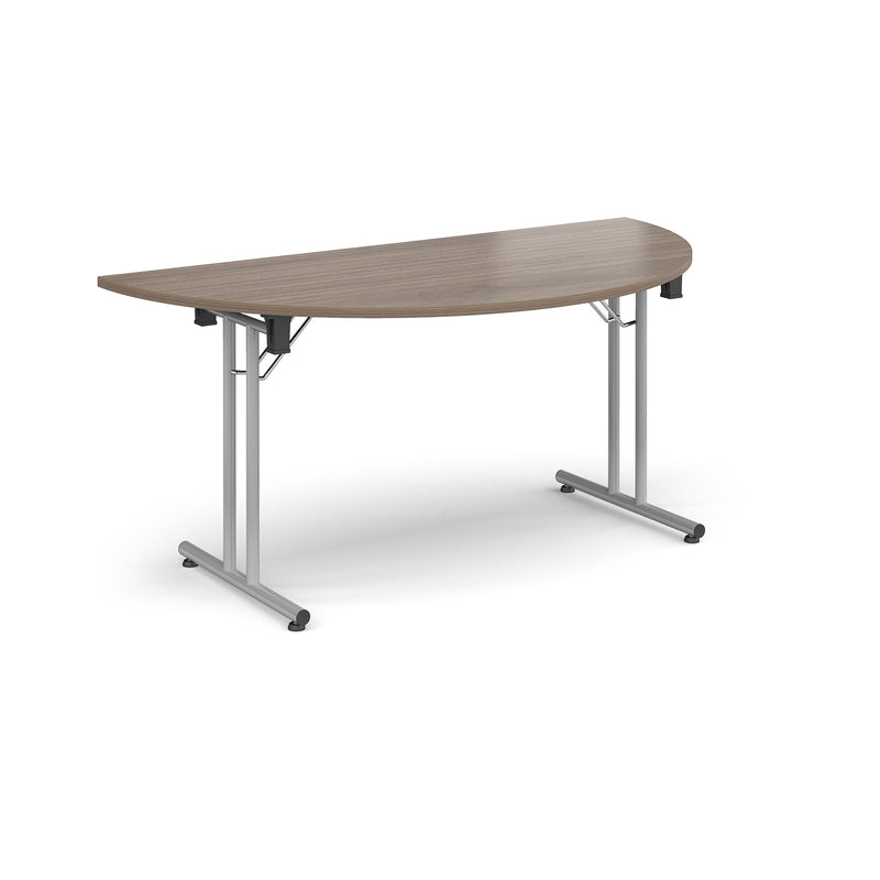 Semi Circular Folding Leg Table With Straight Foot Rails - Barcelona Walnut - NWOF
