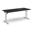 Rectangular Folding Leg Table With Straight Foot Rails - Black - NWOF