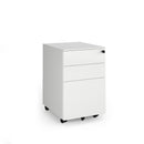 White Steel 3 Drawer Wide Mobile Pedestal by Dams, featuring smooth drawers and casters for easy mobility and storage.