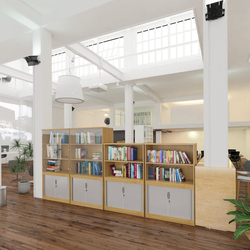 Systems Combination Unit With Tambour Doors And Open Top - Nebraska Oak