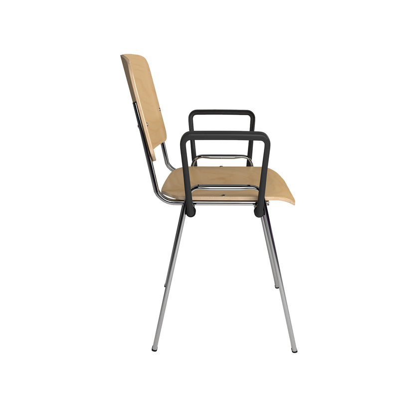Taurus Wooden Stackable Meeting Room Chair With Fixed Arms - Beech With Chrome Frame - NWOF