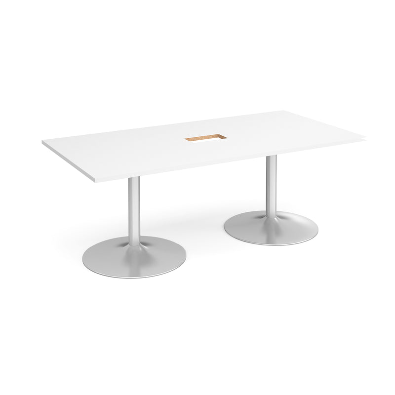 Trumpet Base Rectangular Boardroom Table With Central Cut-Out - White - NWOF