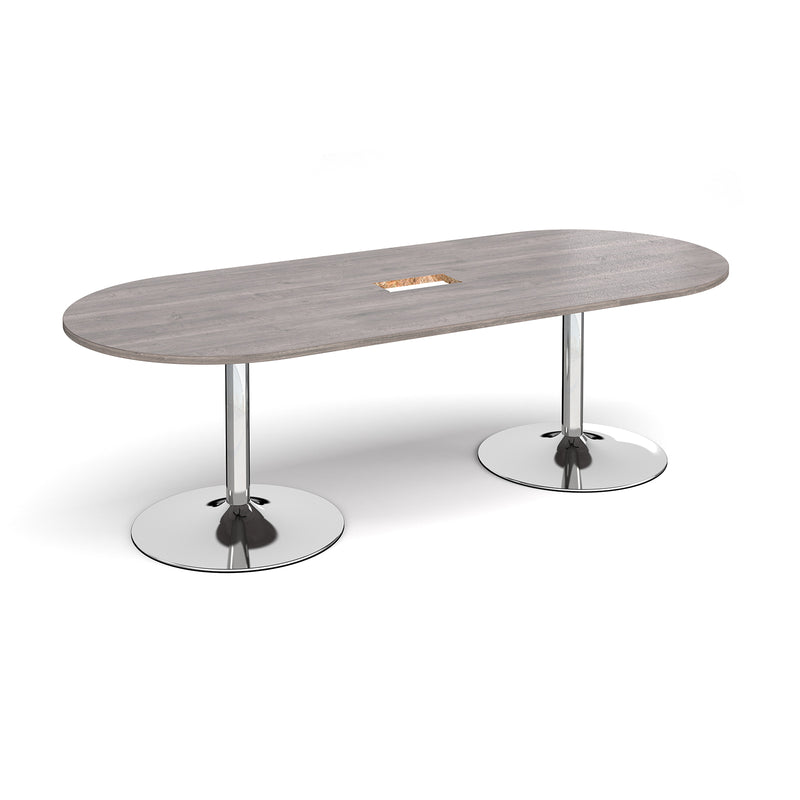 Trumpet Base Radial End Boardroom Table With Central Cut-Out 2400mm x 1000mm - Grey Oak - NWOF