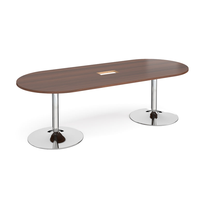 Trumpet Base Radial End Boardroom Table With Central Cut-Out 2400mm x 1000mm - Walnut - NWOF