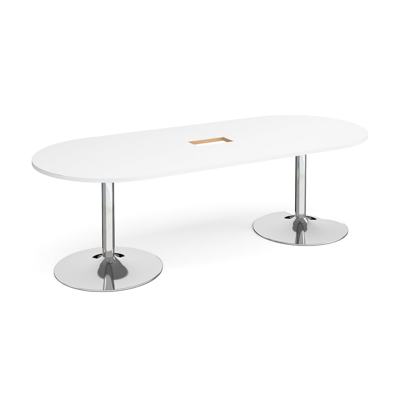 Trumpet Base Radial End Boardroom Table With Central Cut-Out 2400mm x 1000mm - White - NWOF