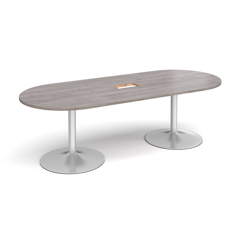 Trumpet Base Radial End Boardroom Table With Central Cut-Out 2400mm x 1000mm - Grey Oak - NWOF