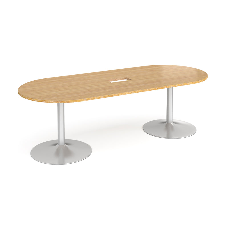 Trumpet Base Radial End Boardroom Table With Central Cut-Out 2400mm x 1000mm - Oak - NWOF
