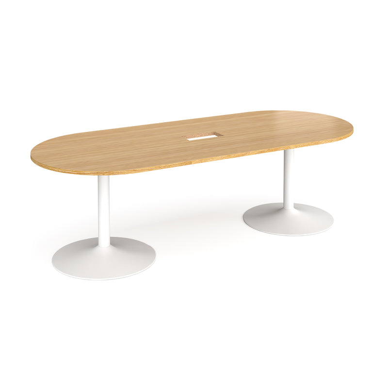 Trumpet Base Radial End Boardroom Table With Central Cut-Out 2400mm x 1000mm - Oak - NWOF
