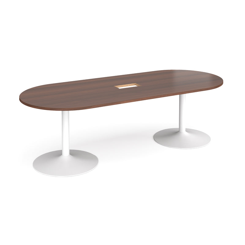 Trumpet Base Radial End Boardroom Table With Central Cut-Out 2400mm x 1000mm - Walnut - NWOF