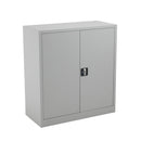 Grey TC Steel Double Door Cupboard with sleek design and sturdy metal construction, shown from the front.
