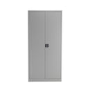 Front view of the TC Steel Double Door Cupboard in grey, showcasing its sturdy design and double doors.