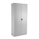 Front view of the TC Steel Double Door Cupboard in grey, showcasing its sleek double door design and sturdy metal construction.