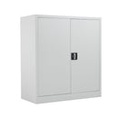 White TC Steel Double Door Cupboard with sleek design and sturdy handles, shown from the front in the image.