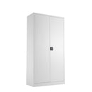 White TC Steel Double Door Cupboard with sleek handles and sturdy construction, shown from the front view.