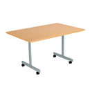Front view of the TC One Eighty Rectangular Tilting Table in beech with adjustable tilting mechanism.