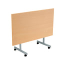 Front view of TC One Eighty rectangular tilting table in beech wood with adjustable tilt mechanism.
