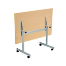 Back view of the TC One Eighty Rectangular Tilting Table in Nova Oak finish with sturdy metal frame and tilting tabletop.