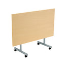 Rectangular tilting table in Nova Oak finish by TC, featuring adjustable height and sturdy metal base for versatile workspace setup.