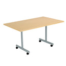 Front view of the TC One Eighty Rectangular Tilting Table in Nova Oak finish, showcasing its sleek design and tilting tabletop.