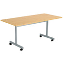 TC One Eighty rectangular tilting table in Nova Oak finish, showcasing its sleek design and adjustable tabletop.