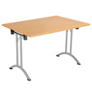 Rectangular folding table in beech wood, TC One Union model, shown folded with a smooth surface and sturdy frame.