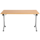 Rectangular folding table by TC with beech finish, shown in a front view, designed for versatile indoor and outdoor use.