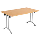 TC One Union rectangular folding table in beech finish, showing the tabletop and folding legs from a front view.