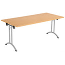 TC One Union rectangular folding table in beech wood, showing the front view with smooth surface and sturdy foldable legs.
