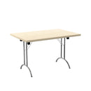 Maple folding rectangular table by TC with sturdy metal legs and smooth surface, ideal for versatile use.