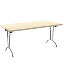 Rectangular folding table by TC with maple finish, showing sturdy metal legs and smooth surface for versatile use.
