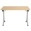 Rectangular folding table in Nova Oak finish by TC, showing the front view of the One Union folding table.