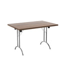 Walnut TC One Union rectangular folding table with sturdy metal legs, compact design, ideal for events and versatile use.