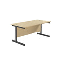 Front view of TC Office single upright rectangular desk in maple with 800mm depth and clean, modern design.