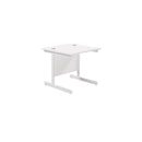 Front view of TC Office single upright rectangular desk in white with 800mm depth, featuring a sleek rectangular tabletop.