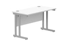 Front view of TC Core Twin Upright rectangular desk in Arctic White, 600mm deep, with a sleek modern design.