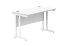 Front view of a TC Core Twin Upright 600mm deep rectangular desk in Arctic White with a clean, modern design.