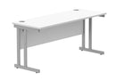 Front view of TC Core Twin Upright 600mm deep rectangular desk in Arctic White, showcasing its clean, modern design and spacious workspace.