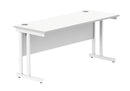 Front view of TC Core Twin Upright 600mm deep rectangular desk in Arctic White, showing clean lines and spacious workspace.