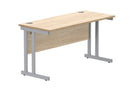 Front view of TC Core Twin Upright 600mm deep rectangular desk in Canadian Oak with a spacious work surface.