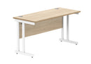 Front view of a TC Core Twin Upright rectangular desk in Canadian oak with a 600mm depth and modern design.