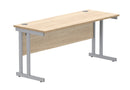 Front view of TC Core Twin Upright 600mm deep rectangular desk in Canadian Oak with a sleek, modern design.