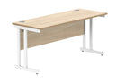 Front view of TC Core Twin Upright rectangular desk in Canadian Oak with a 600mm depth and modern design.